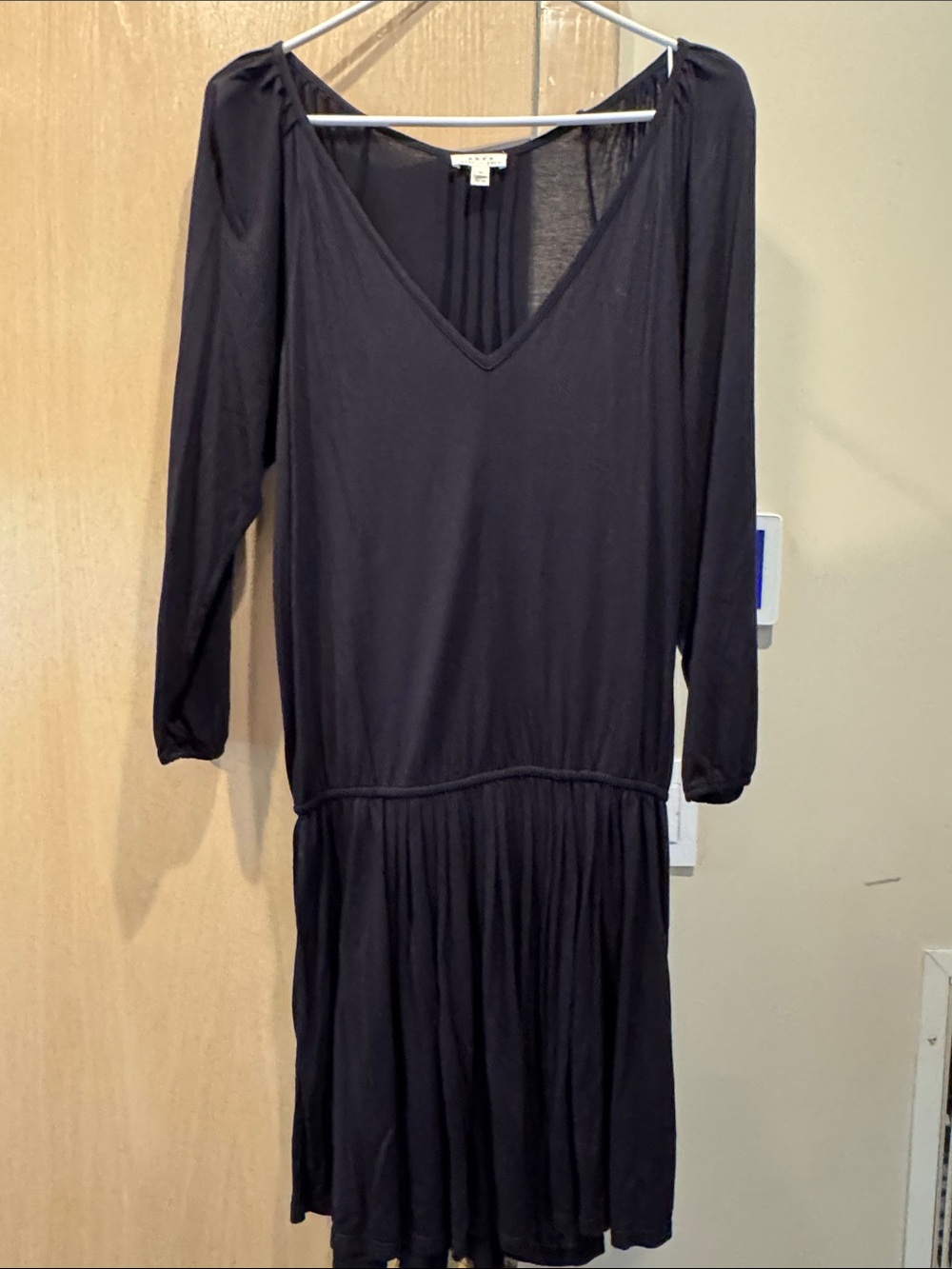 Soft Joie Black V-Neck Long Sleeve Drop Waist Midi Dress